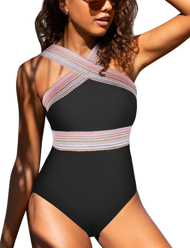 Hilor Modest Swimsuit for Curvy Women Flattering One Piece Bathing Suits Vintage Swimwear Pink Stripes XL/US14 - Image 4